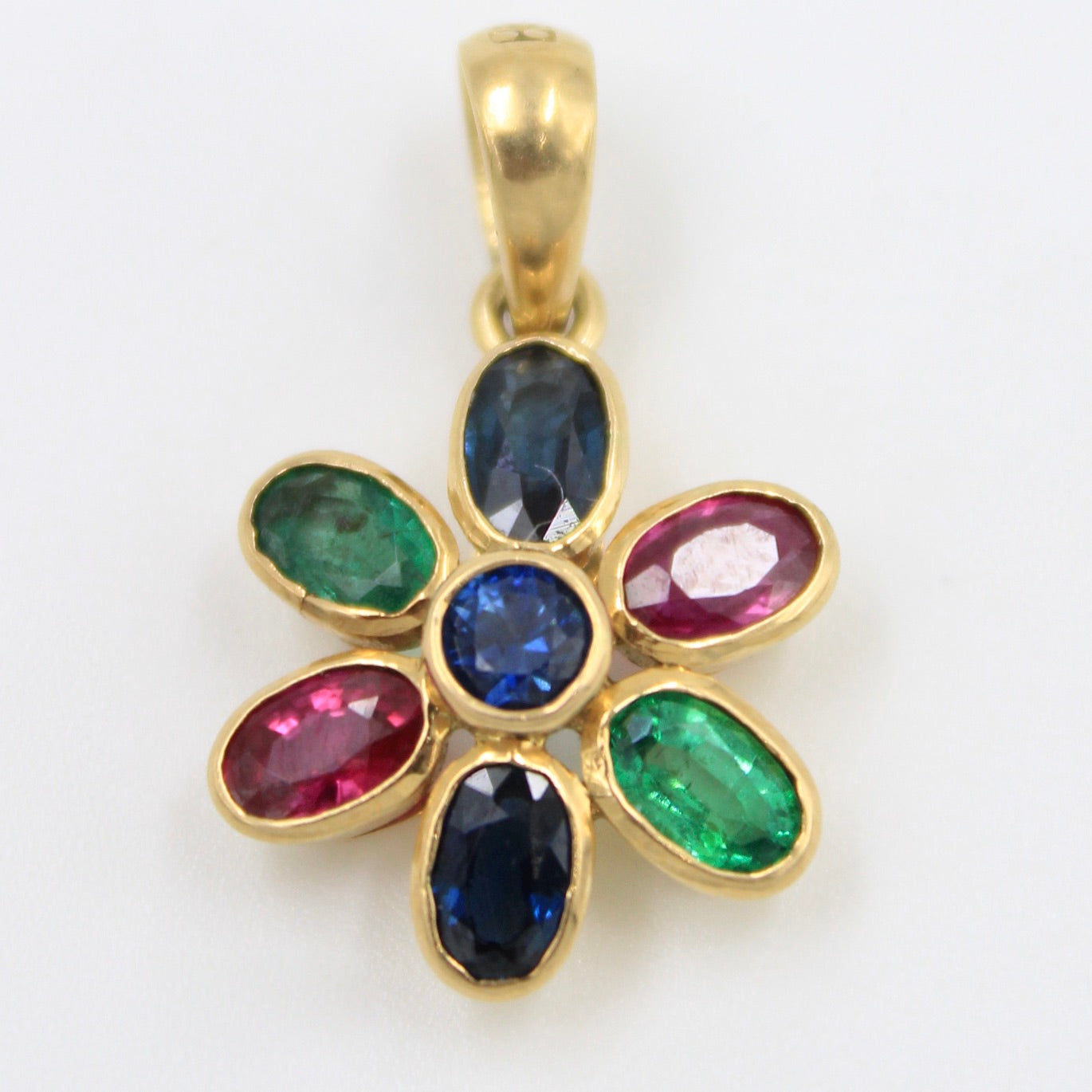 Elegant 5.5 TCW Multi Gem Floral Rainbow Pendant in 18K Yellow Gold