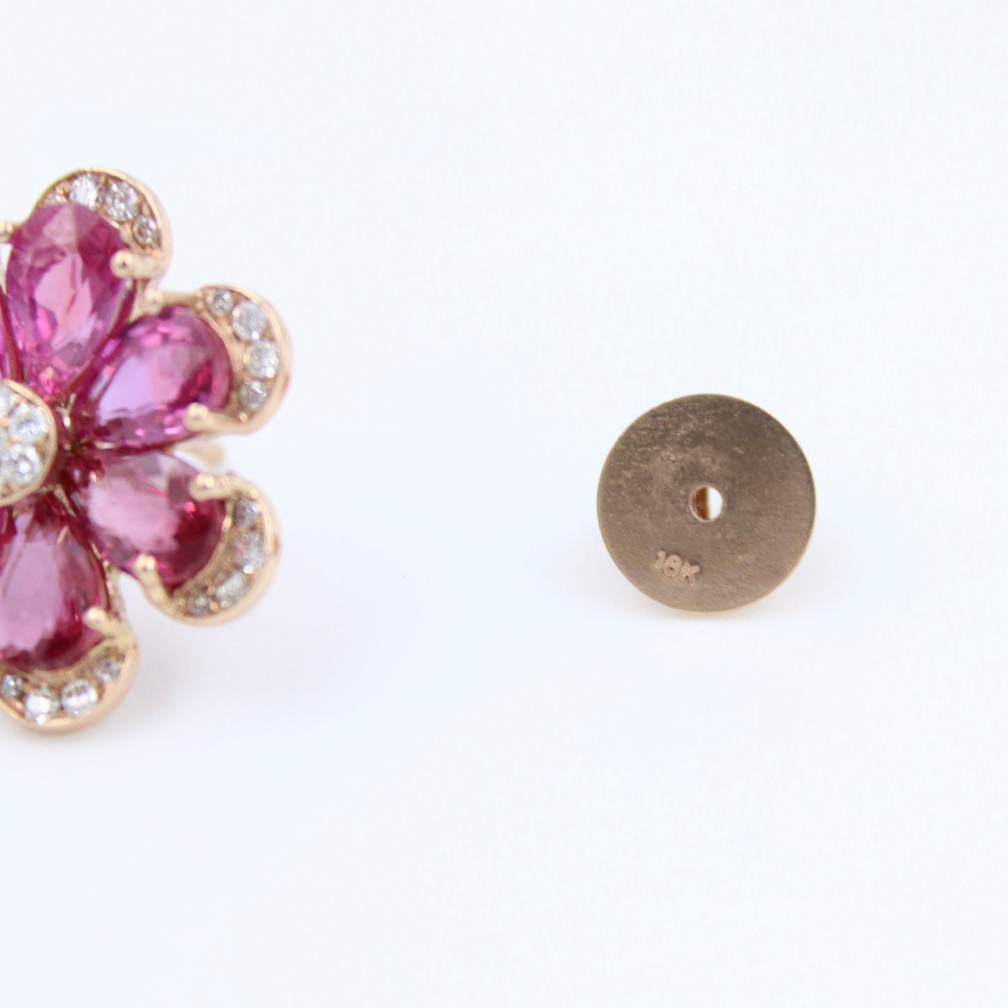 Natural AAA 7.45 Ct Untreated Ruby & Diamond Floral Stud Earrings 18K Rose Gold