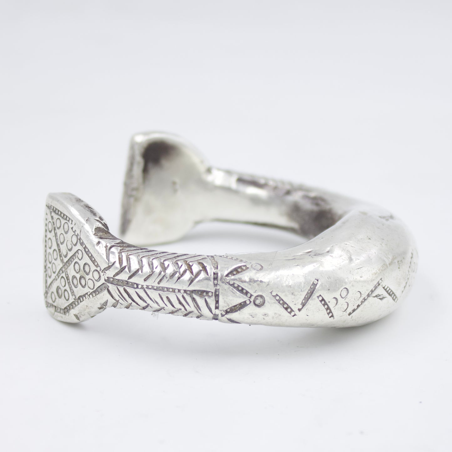Antique Indian Tribal Hand Etched Silver Cuff Bracelet | 1910 Museum Piece