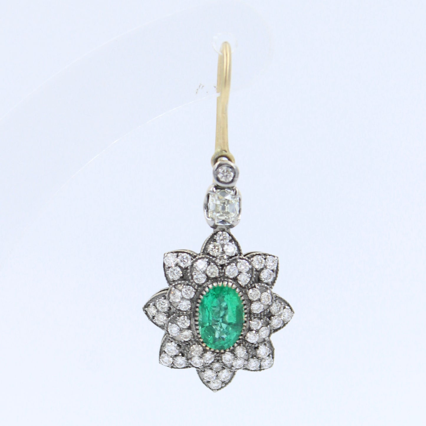 Unique 2.77 Ct Emerald & Diamond Filigree Work Drop Earrings in 18K Black Gold
