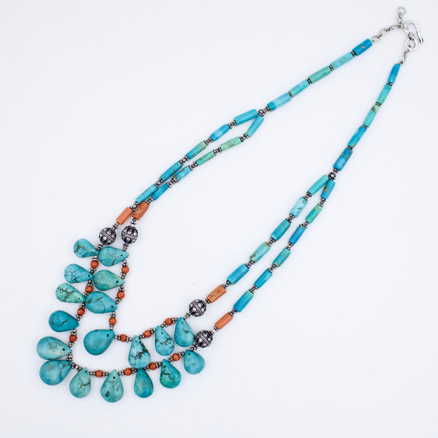Tibetan Natural Turquoise & Coral 2 Strand Necklace