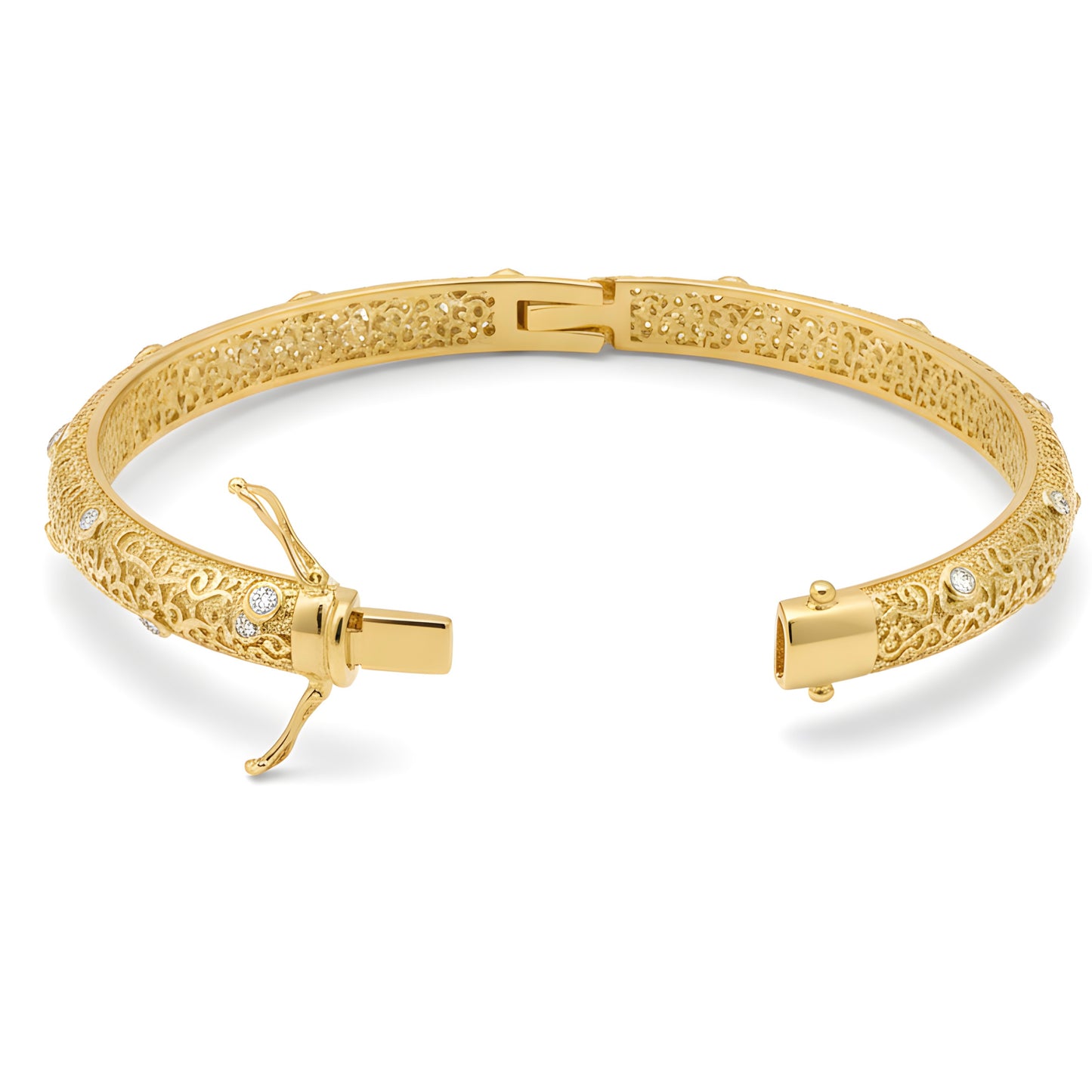 Luxurious 0.74 Ct Natural Diamond Filigree Work Bangle Bracelet 18K Yellow Gold