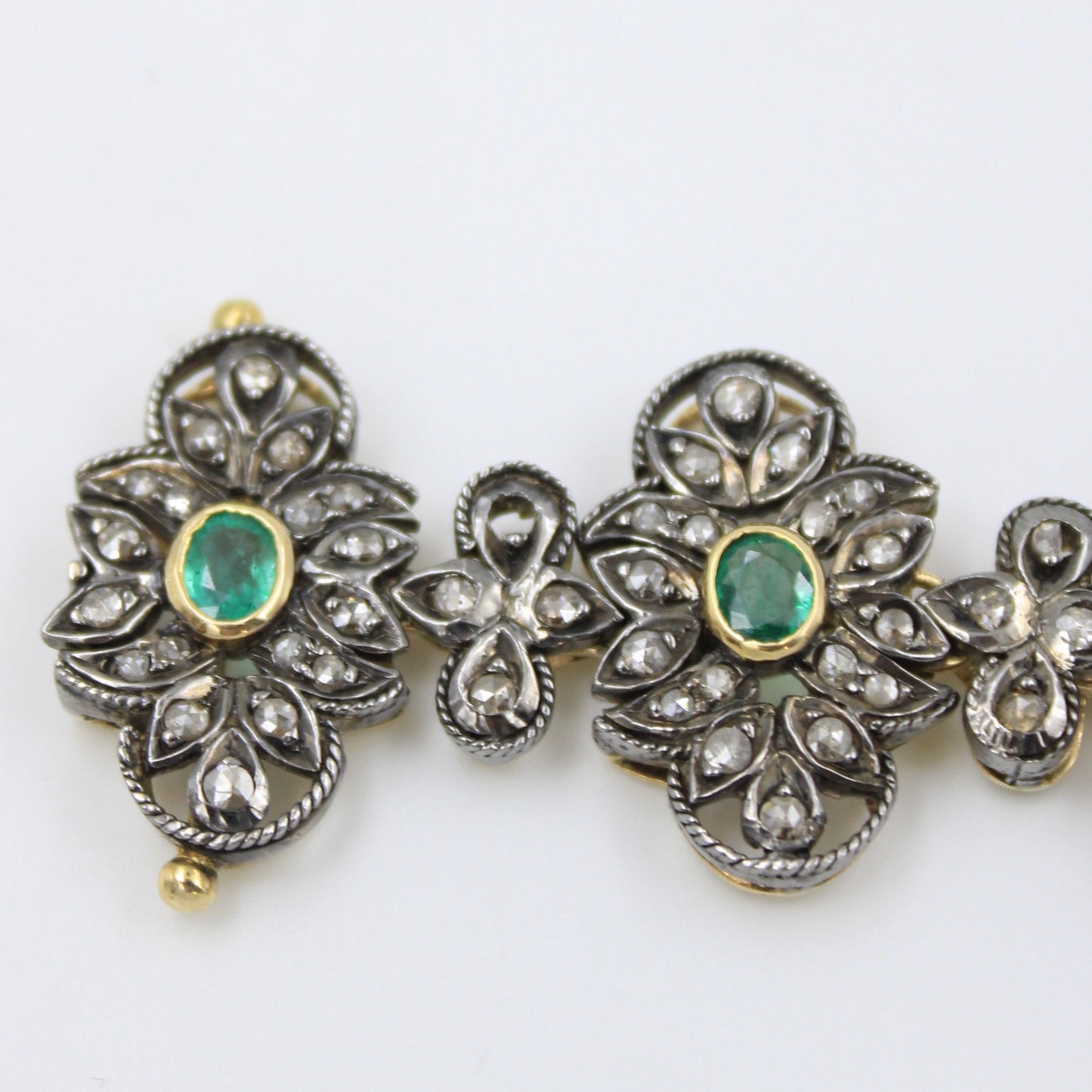 Victorian 6.5 TCW Emerald & Diamond Bracelet in 14K Gold and Sterling Silver
