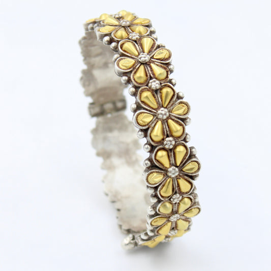 Handmade Barmeri Dual Tone Statement Hinged Bangle Bracelet in Sterling Silver