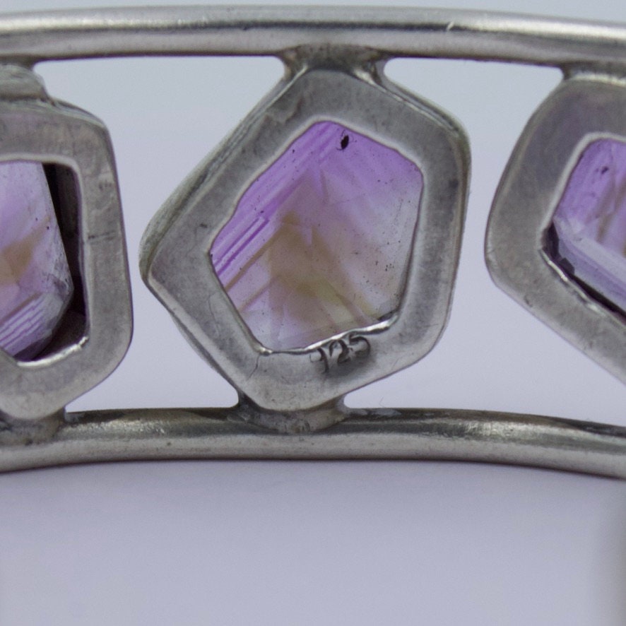 Vintage Amethyst Statement Cuff Bracelet in Sterling Silver