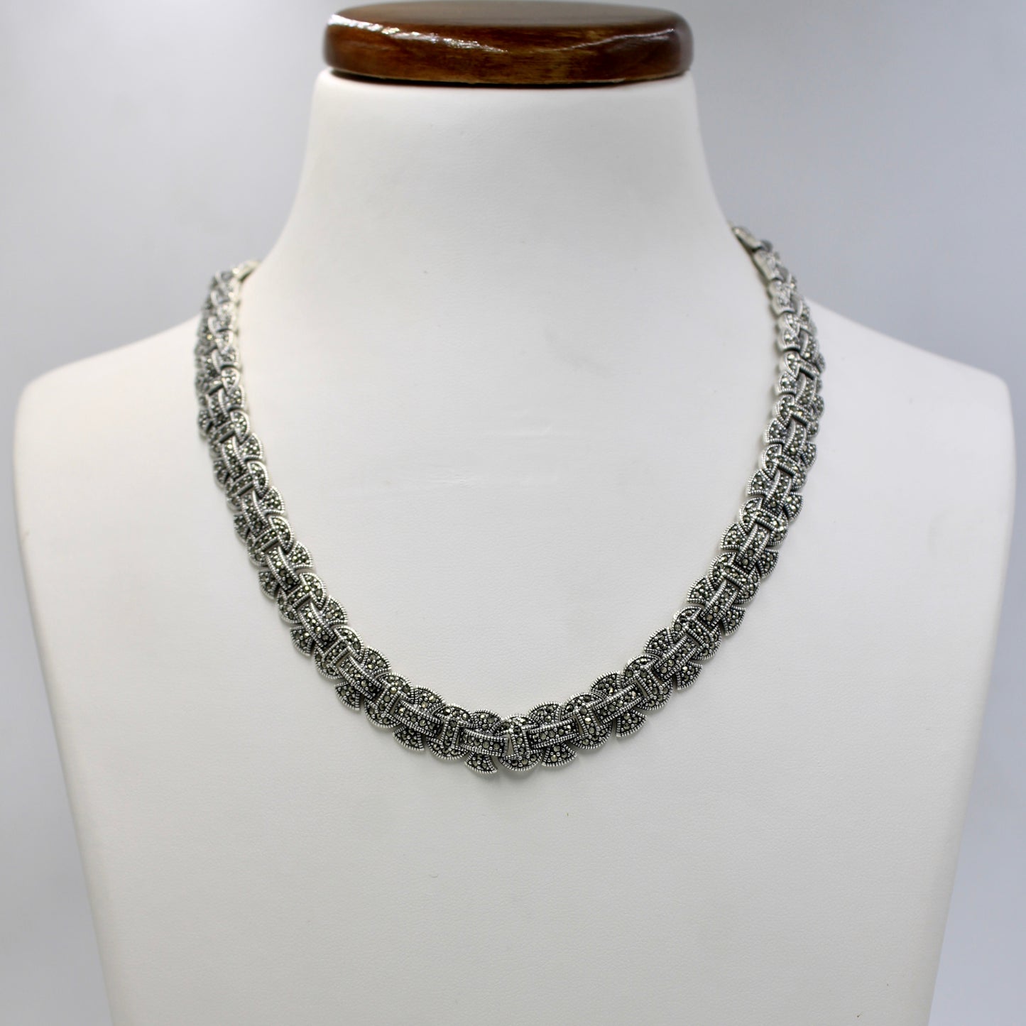Unique Art Deco Style Marcasite Statement Necklace in Sterling Silver