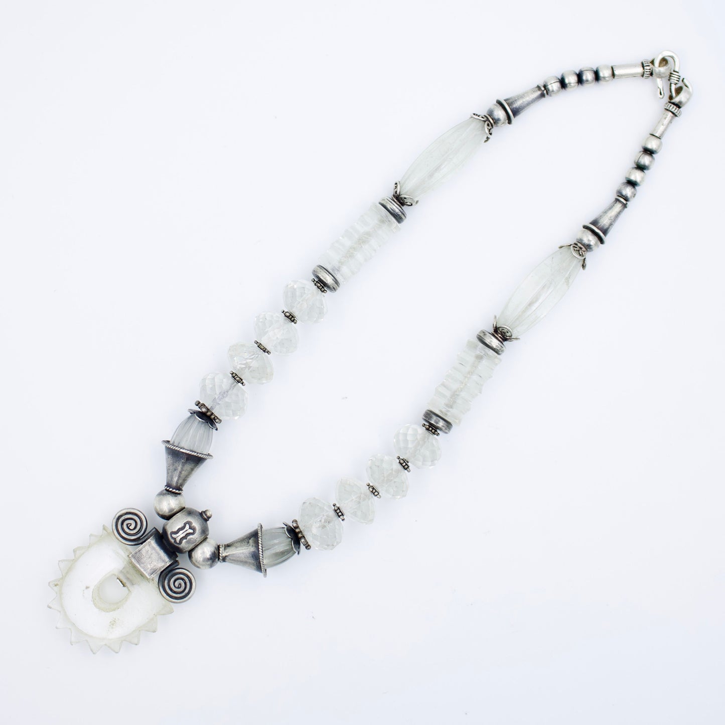 Vintage Rock Crystal Quartz Handmade Reversible Statement Necklace in Sterling Silver
