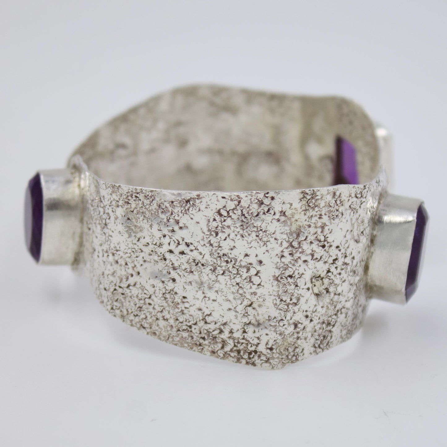 Amethyst Hammered Statement Reversible Cuff Bracelet in Sterling Silver