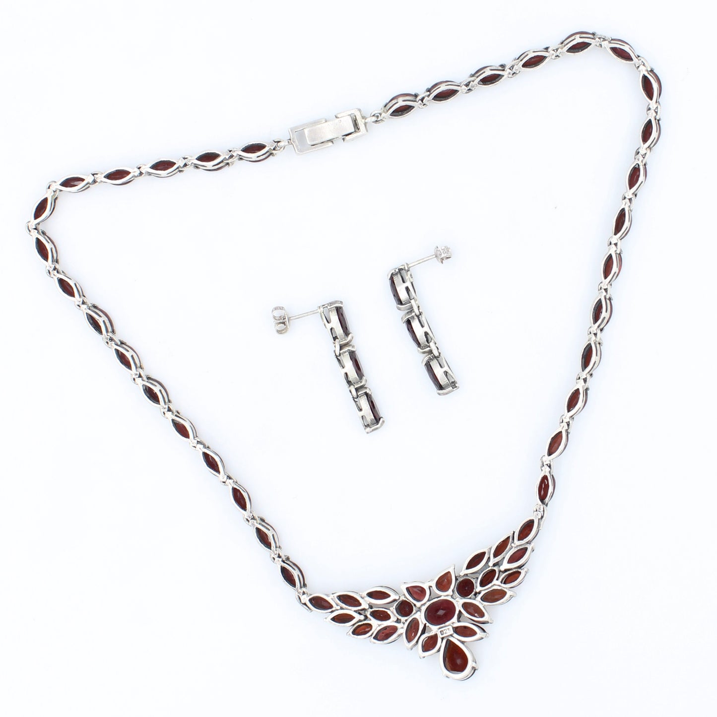AAA Natural Spessartite Garnet Pendant Necklace and Earrings in Sterling Silver
