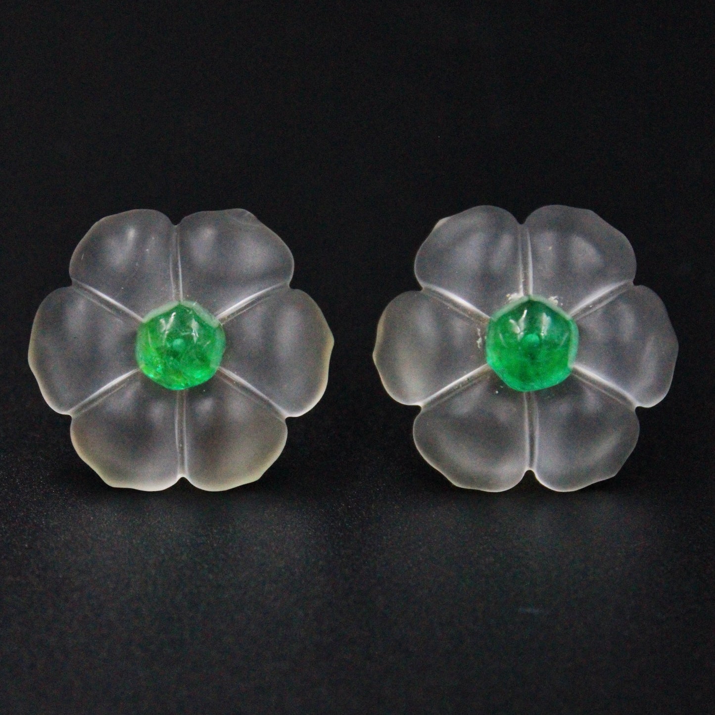 Unique 4.29 Ct Afghan Emerald & Rock Crystal Quartz Cosmos Flower Stud Earring