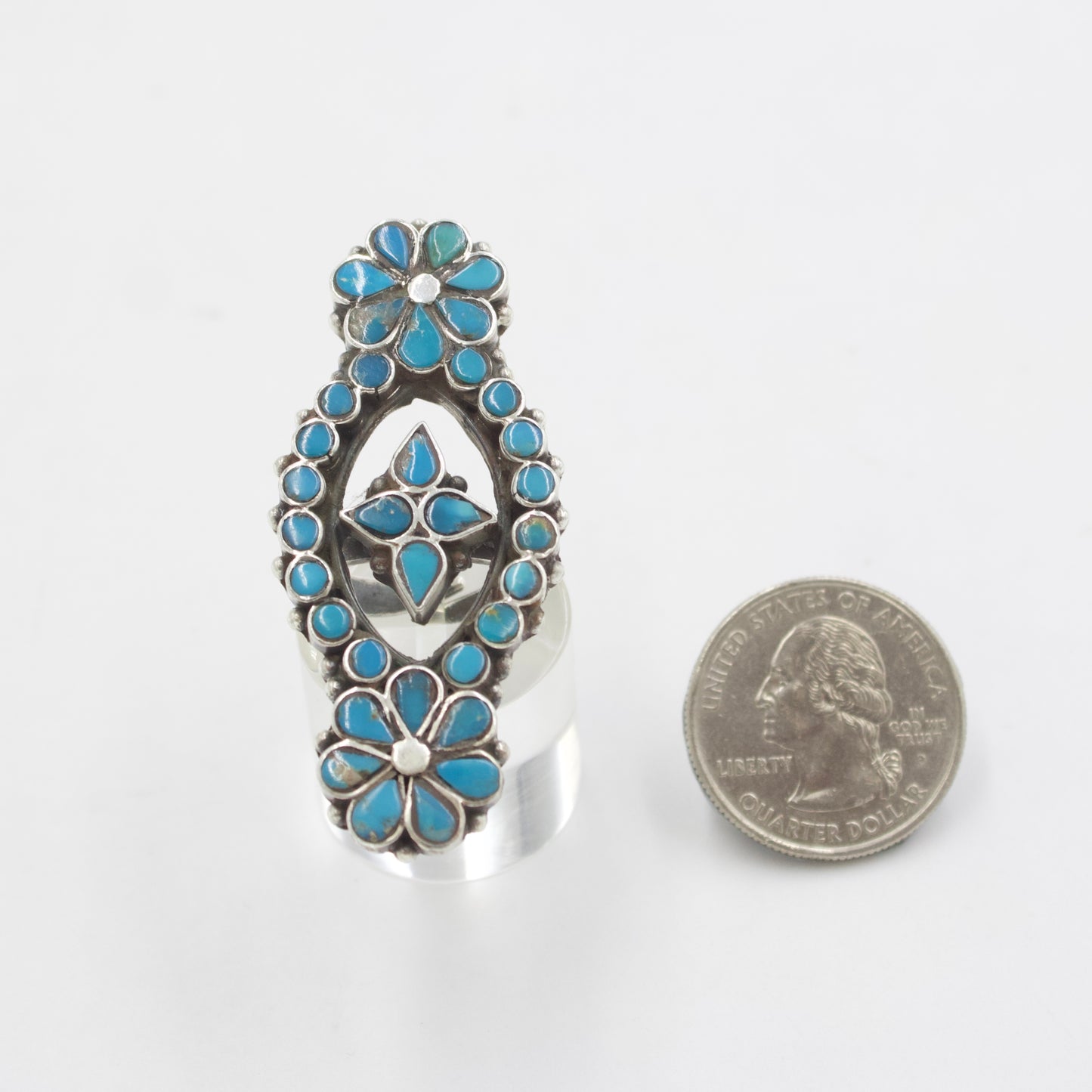 Vintage Turquoise Floral Statement Ring in Sterling Silver