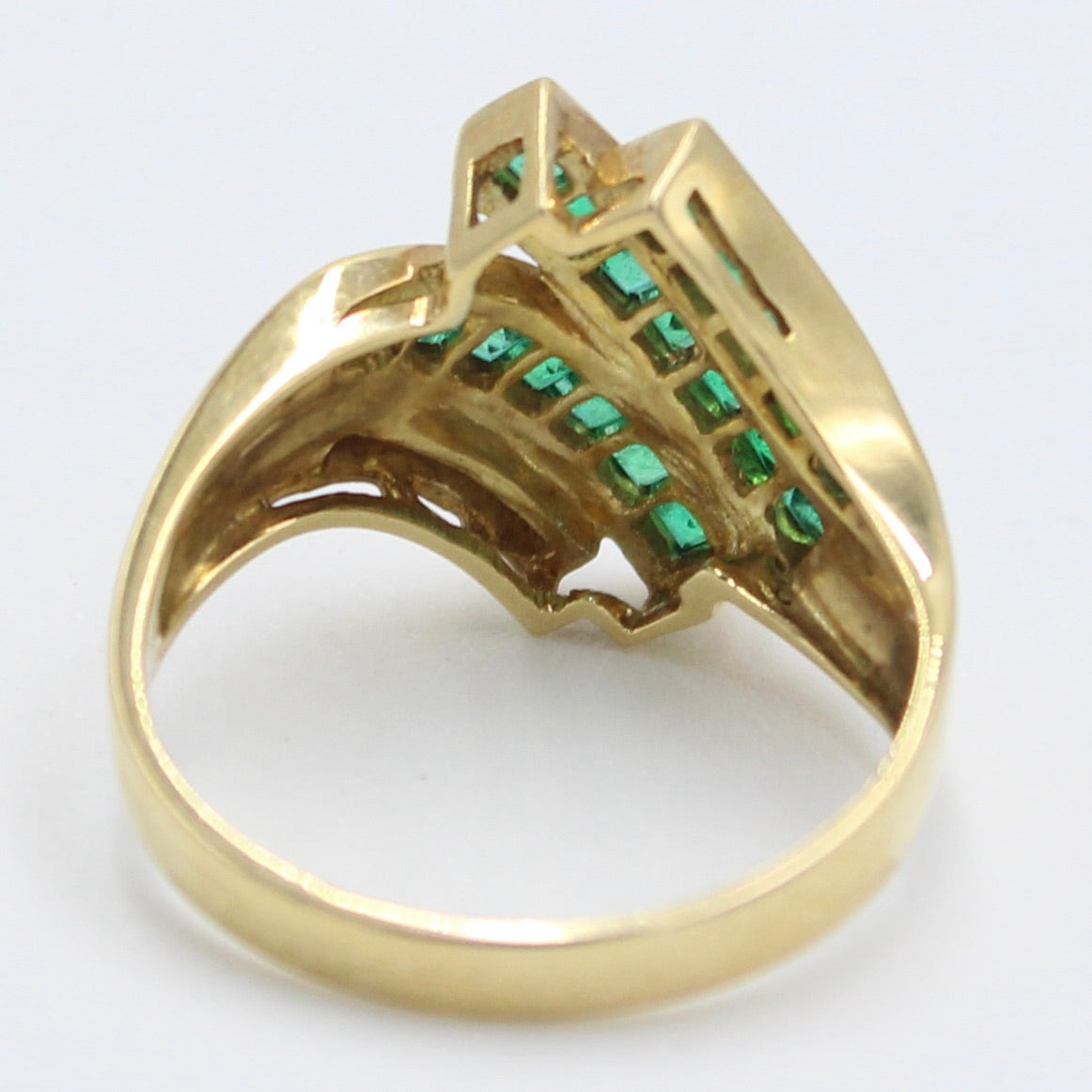 Vintage AAA 1.34 Ct Emerald & Diamond Channel Setting Ring in 18K Gold