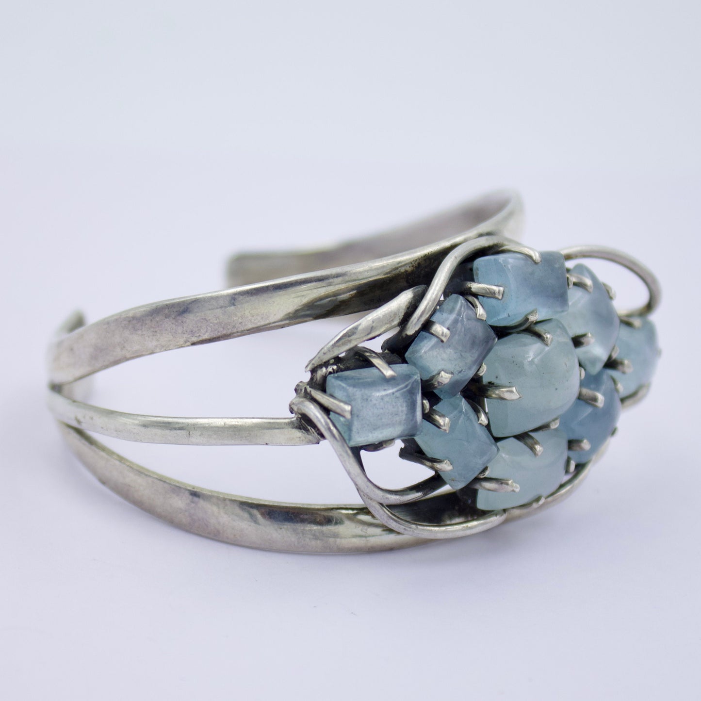 Vintage Aquamarine Statement Cuff Bracelet in Sterling Silver