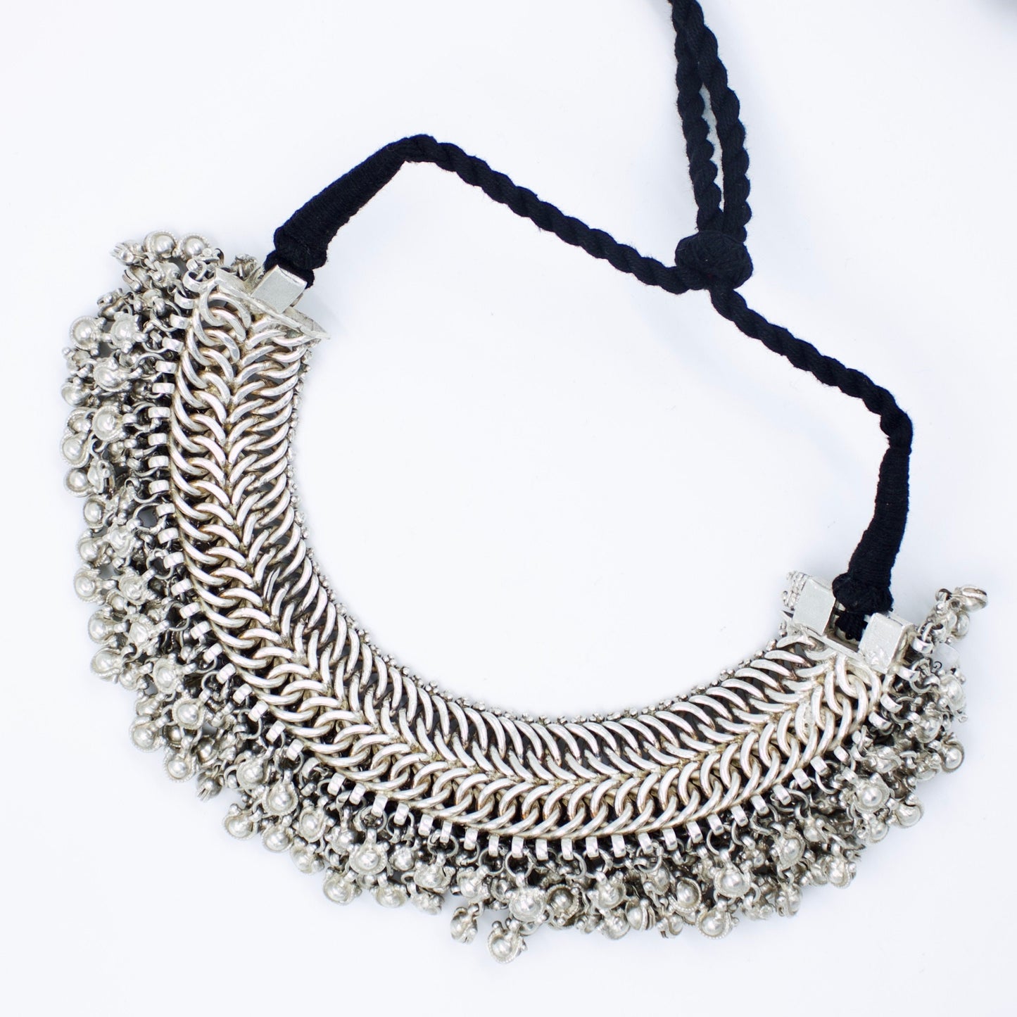 Antique Rajasthani Tribal Ghungroo Statement Choker Necklace in Sterling Silver Collectors Piece Circa 1930