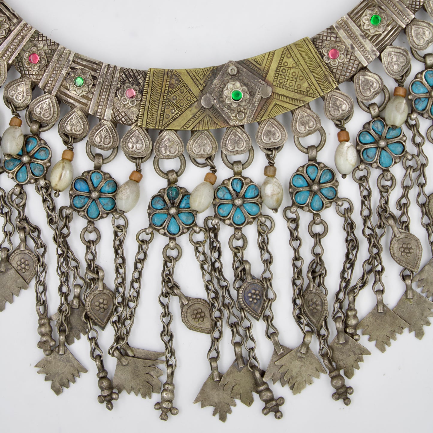 Antique Afghan Tribal Hasli Collar Necklace with Turquoise in Silver
