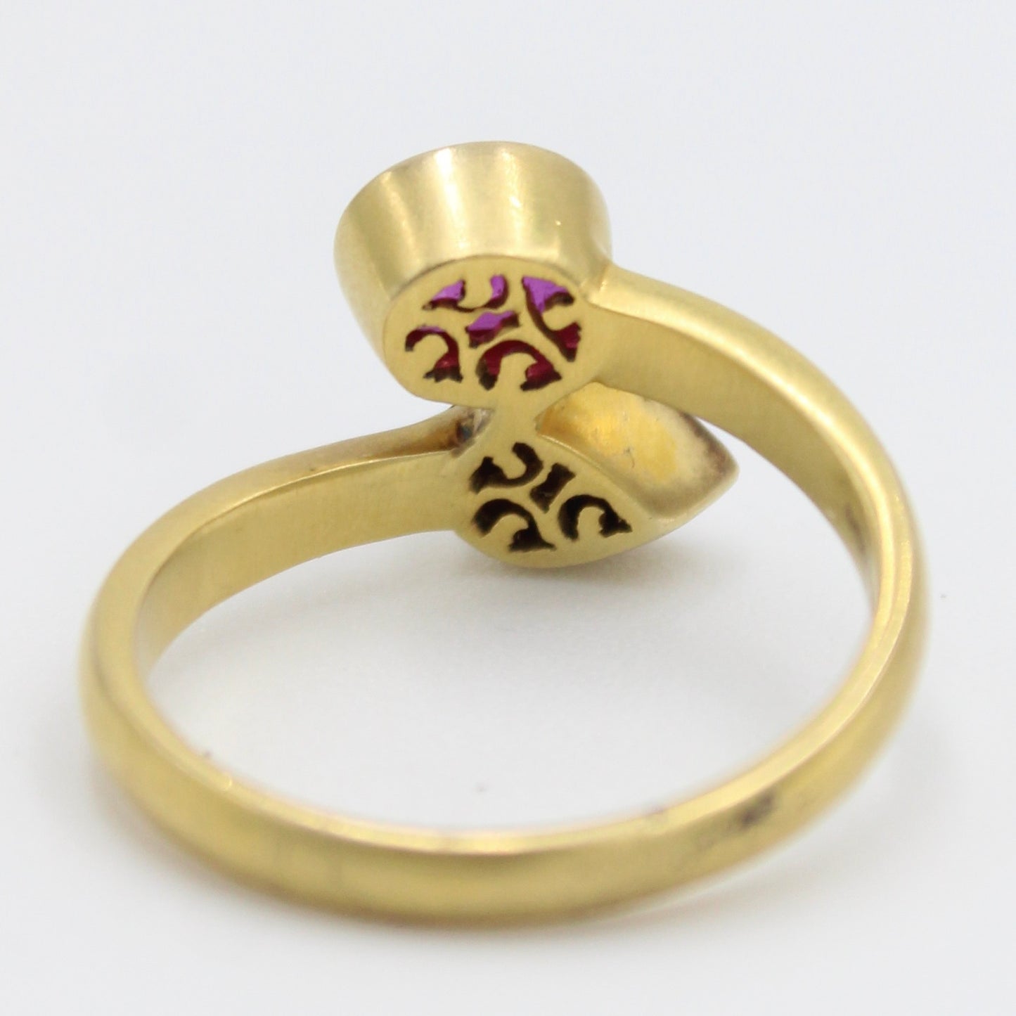 AAA 1.36 Ct Untreated Ruby & Rose Cut Diamond Toi Et Moi 18K Brushed Gold Ring
