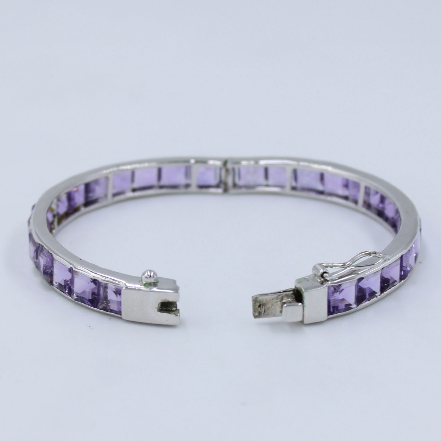 AAA 21.75 Ct Brazilian Amethyst Bangle Bracelet in Sterling Silver