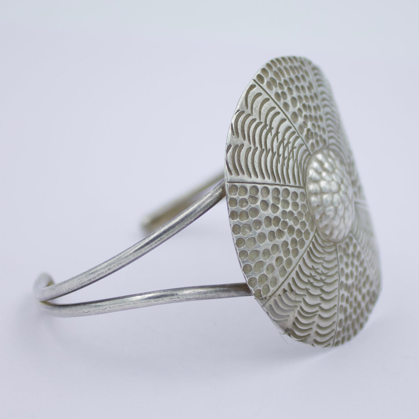 Vintage Indonesian Hammer Work Handmade Cuff Bracelet in Sterling Silver