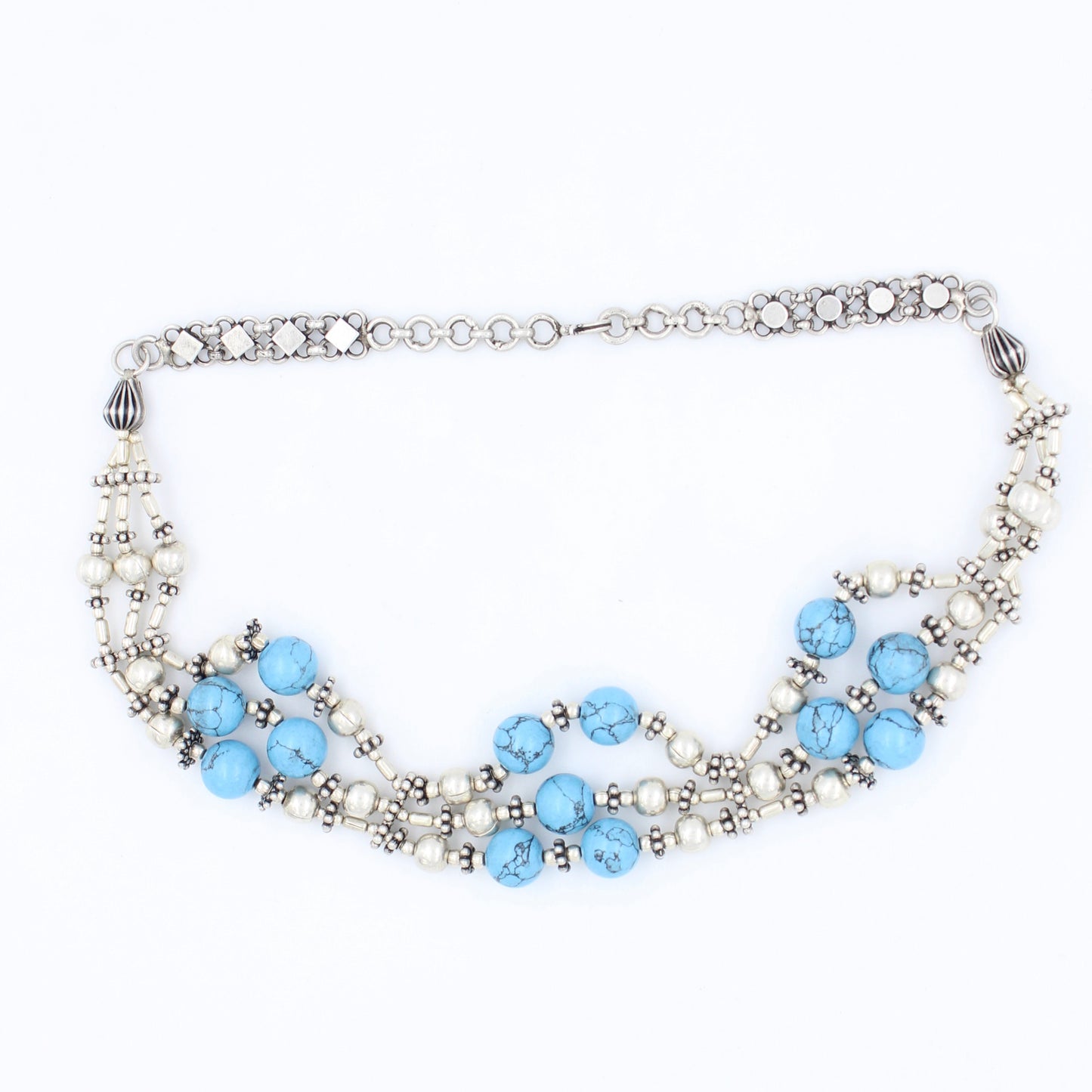 Vintage Handmade Turquoise Choker Necklace in Sterling Silver