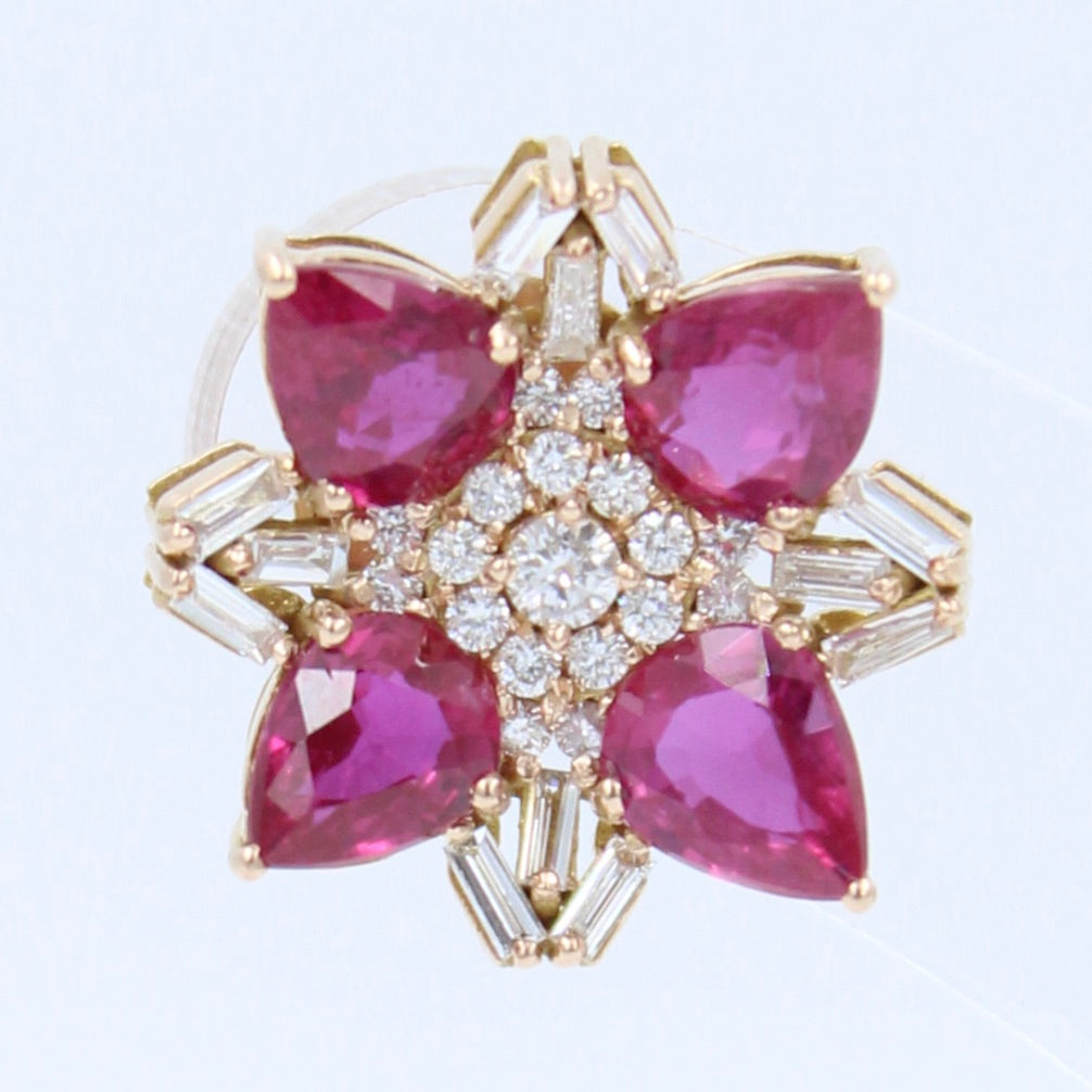 Unique AAA 3.64 Ct Natural Untreated Ruby & Diamond Stud Earrings in 18K Rose Gold