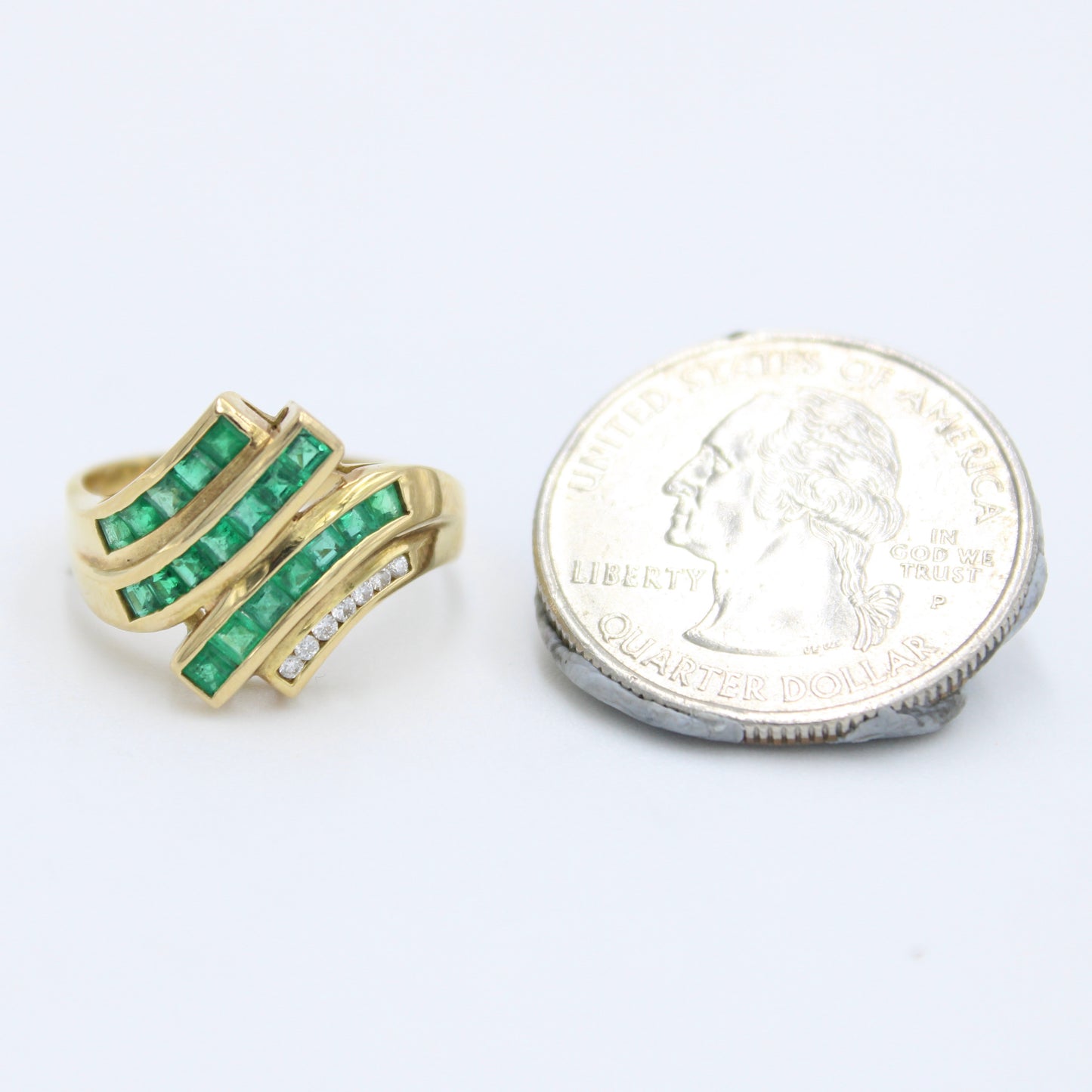 Vintage AAA 1.34 Ct Emerald & Diamond Channel Setting Ring in 18K Gold