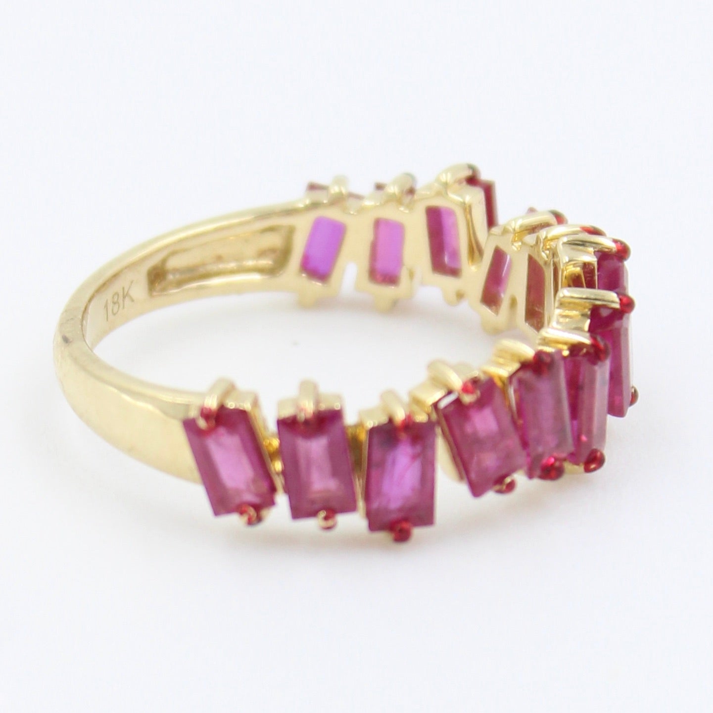 Natural 2.76 ct Ruby Baguette Zig Zag Eternity Band in 18K Yellow Gold