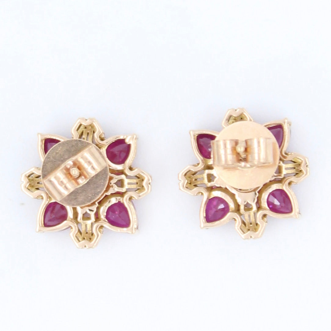 Unique AAA 3.64 Ct Natural Untreated Ruby & Diamond Stud Earrings in 18K Rose Gold