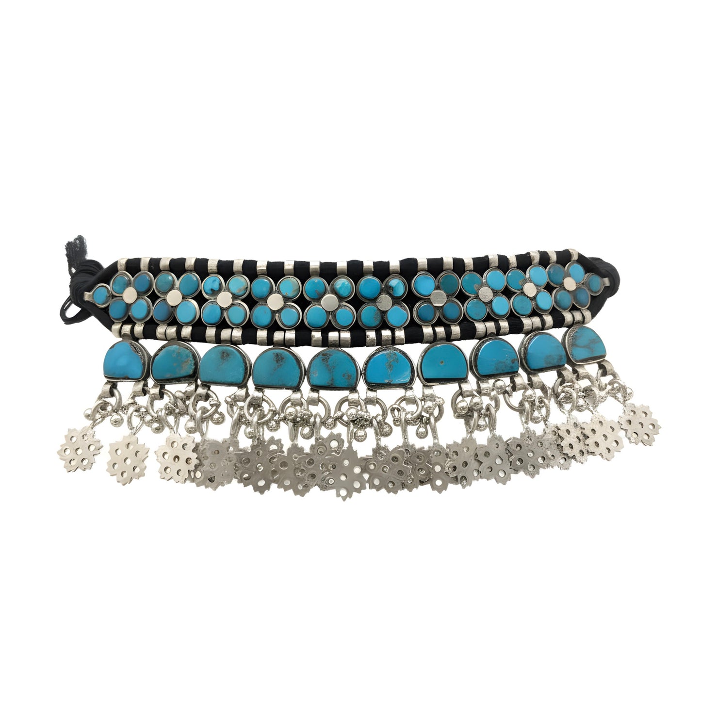 Vintage Tibetan Natural Turquoise Statement Choker Necklace in Sterling Silver