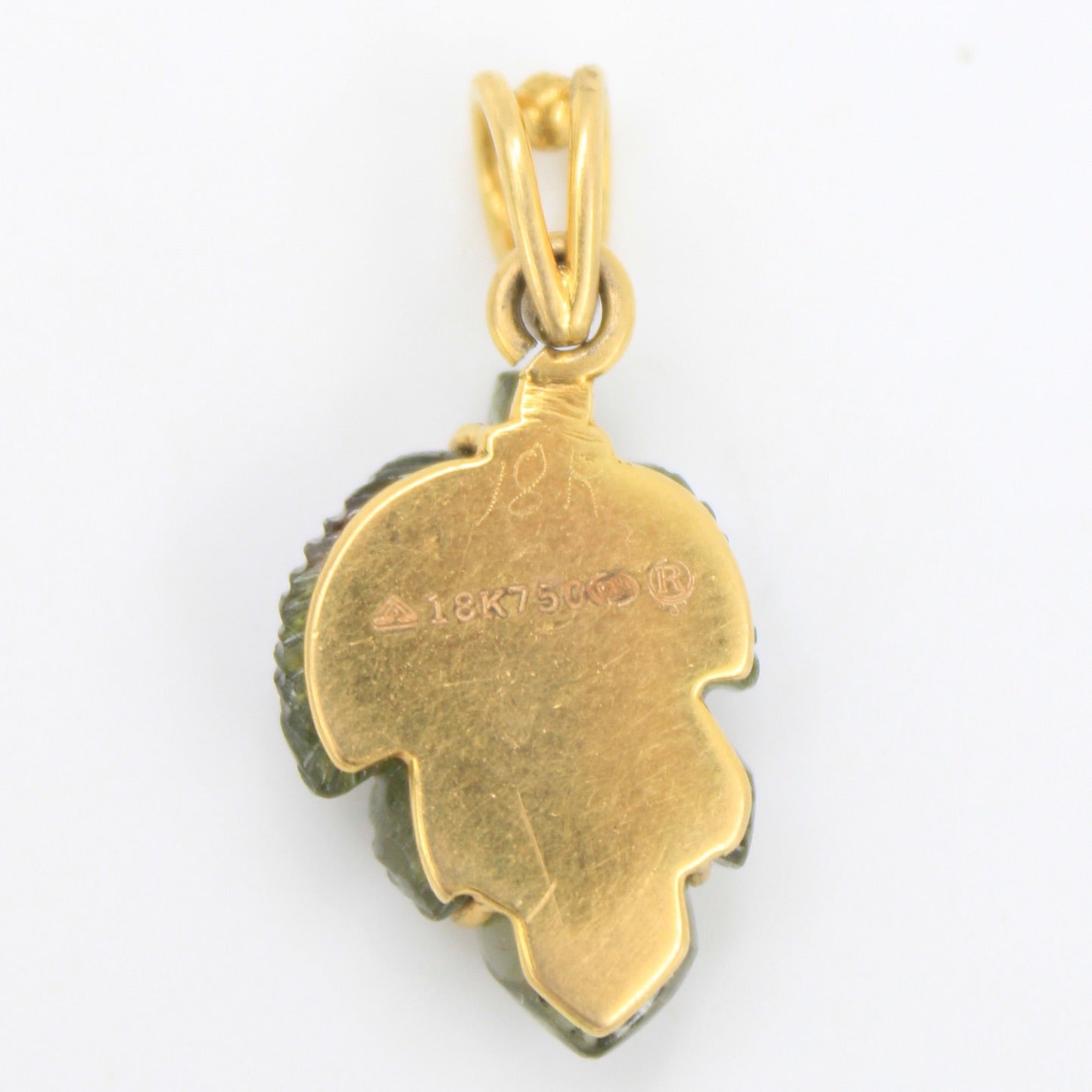 Minimalist Handmade 6.75 Ct Green Tourmaline Carved Leaf Pendant in 18K Yellow Gold