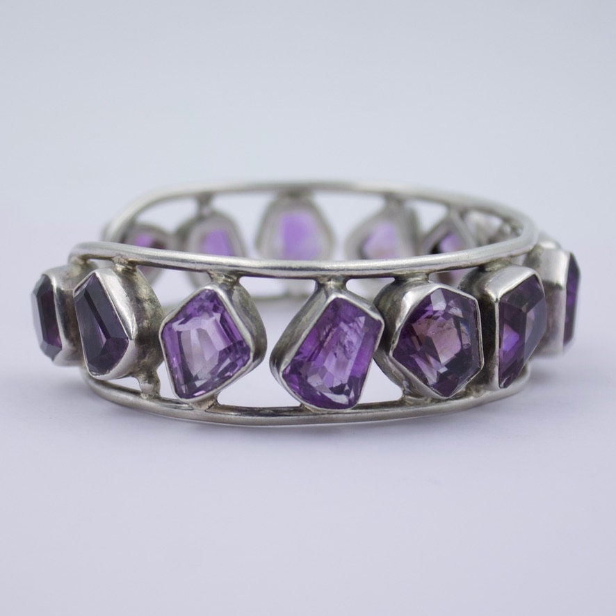 Vintage Amethyst Statement Cuff Bracelet in Sterling Silver