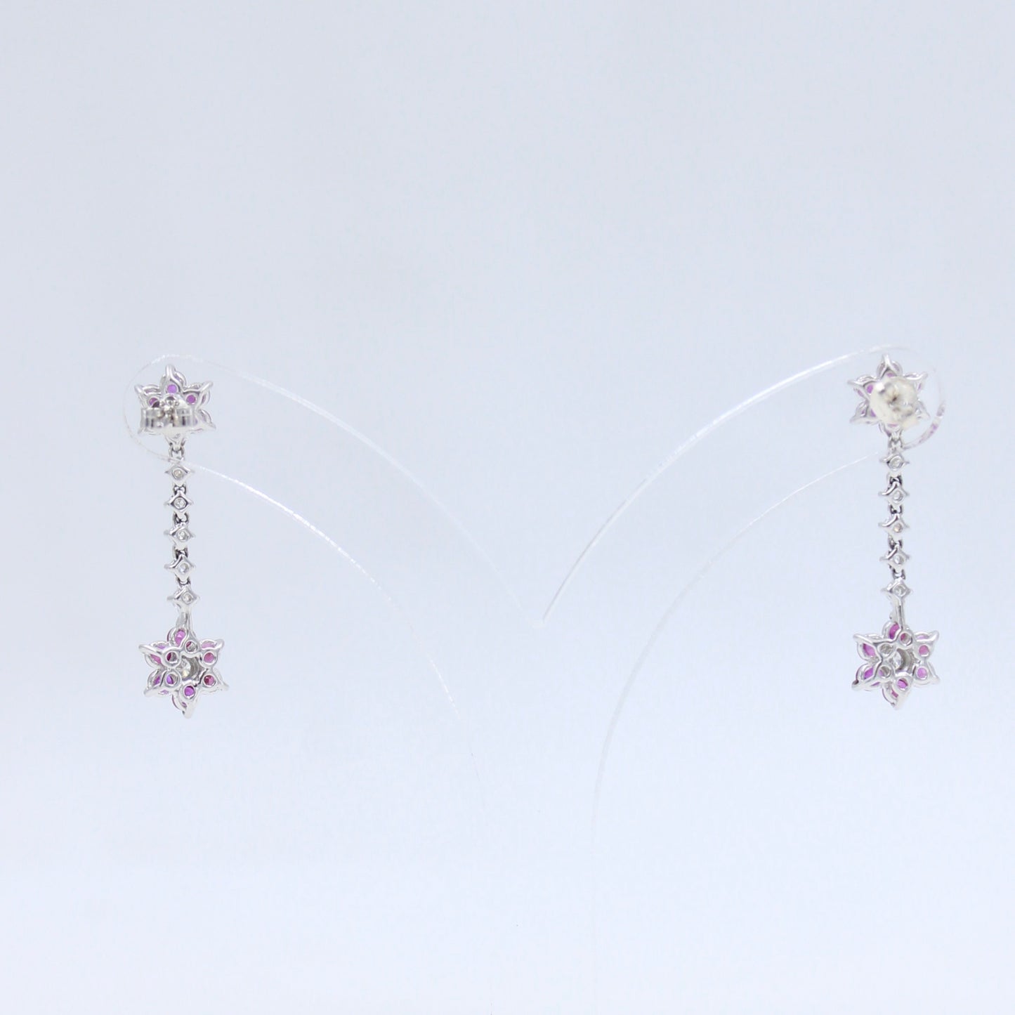 Elegant 2.13 TCW Natural Untreated Ruby & Diamond Floral Drop Earring in 18K White Gold