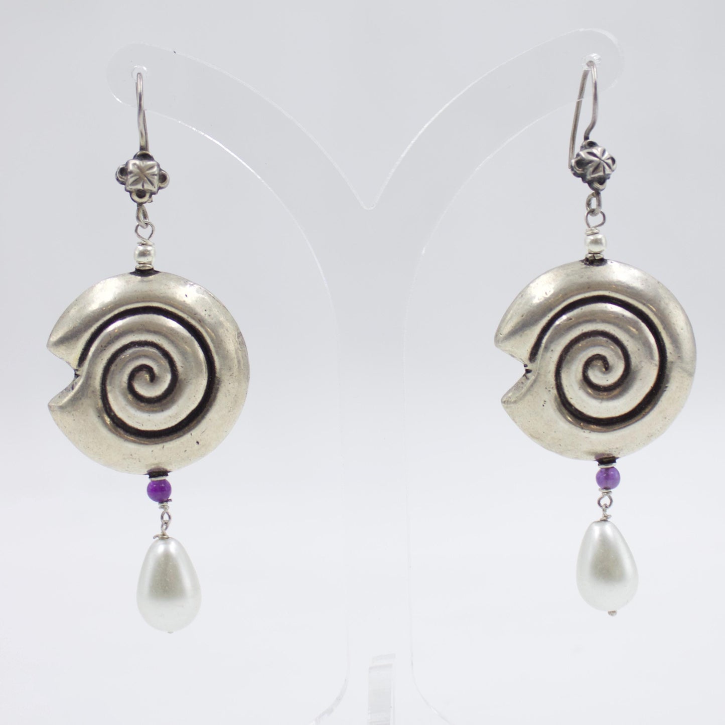 Handmade Spiral Pearl Drop Earrings in Sterling Silver