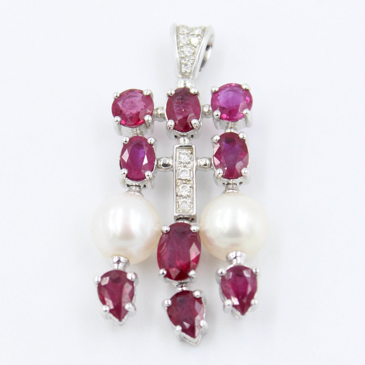Natural 8.78 Ct AAA Red Ruby, Pearl & Diamond Statement Pendant