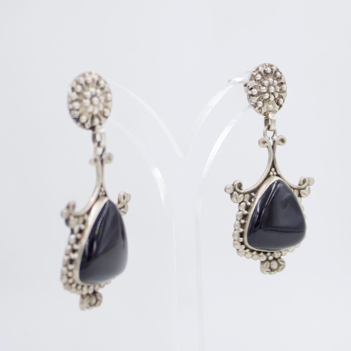 Handmade Black Onyx Statement Drop Earrings in Sterling Silver
