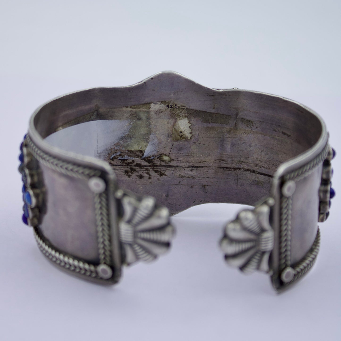 Handmade Lapis Lazuli Broad Statement Cuff Bracelet in Sterling Silver