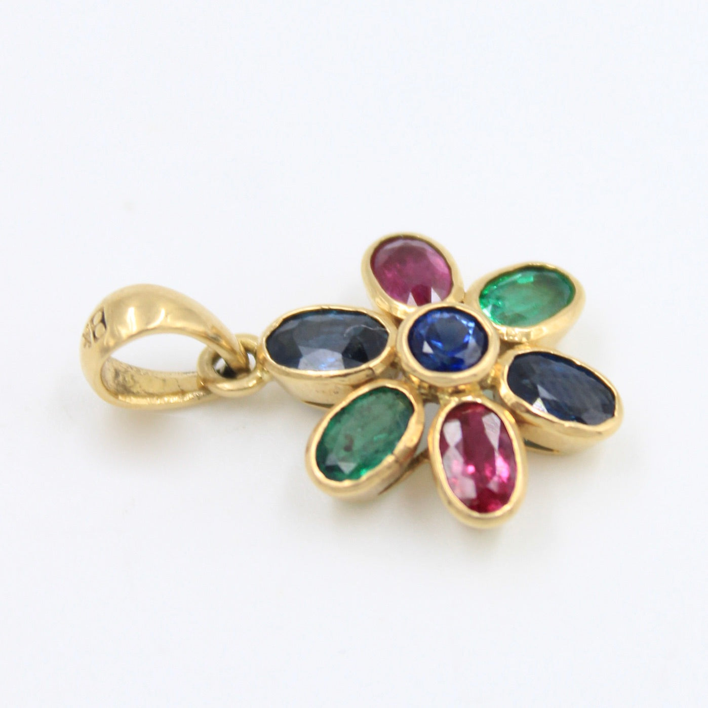 Elegant 5.5 TCW Multi Gem Floral Rainbow Pendant in 18K Yellow Gold