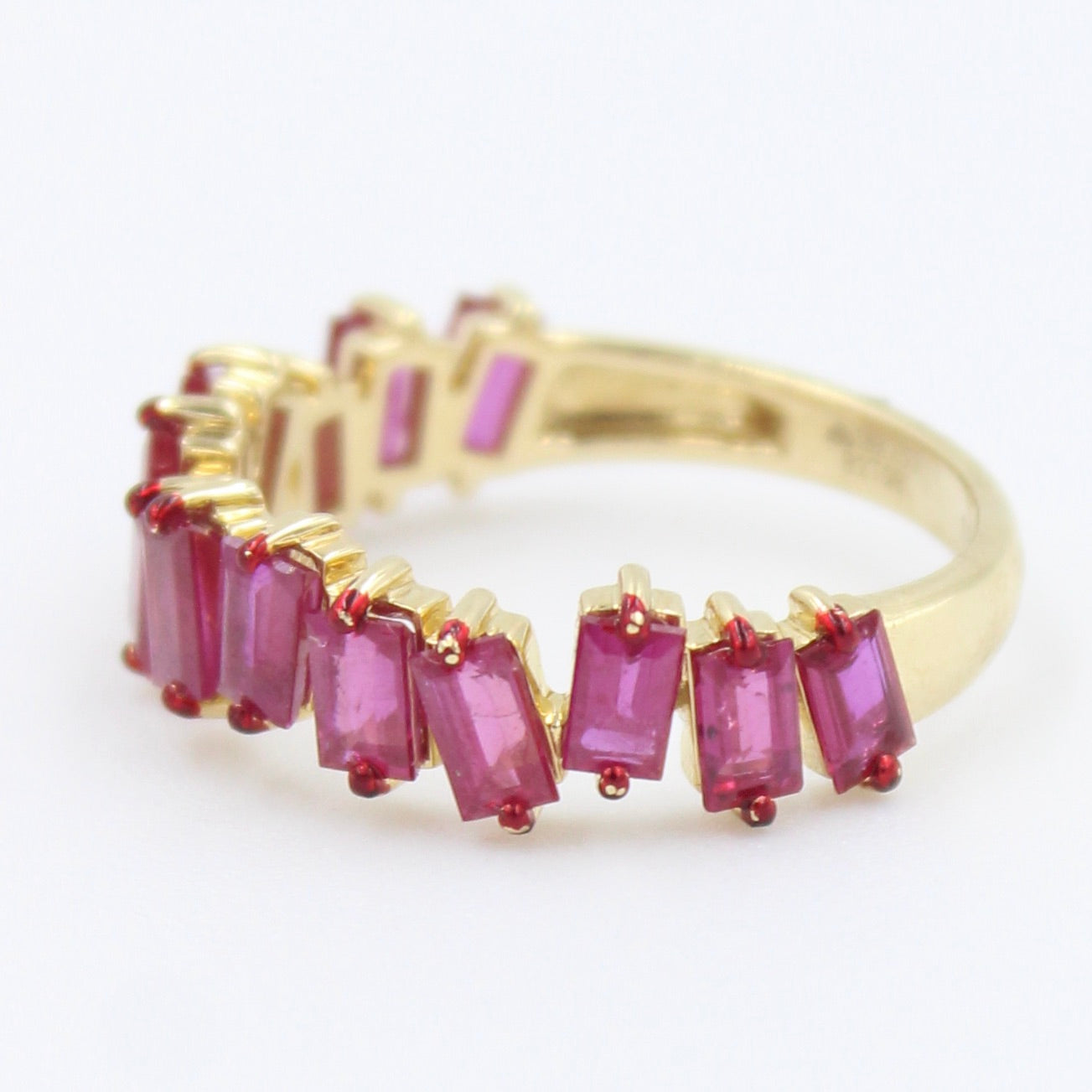 Natural 2.76 ct Ruby Baguette Zig Zag Eternity Band in 18K Yellow Gold