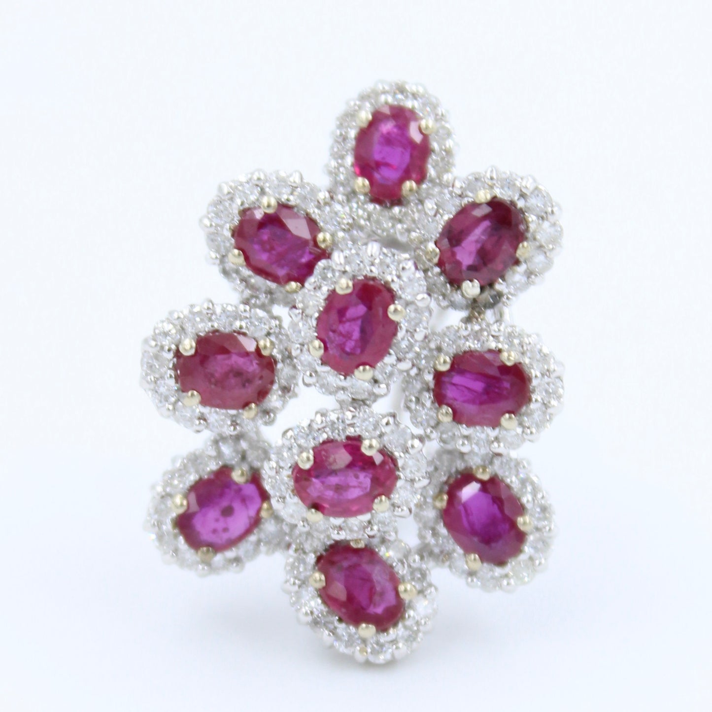 Natural 6.17 Ct AAA Ruby and Diamond Grape Stud Earring in 14K White Gold