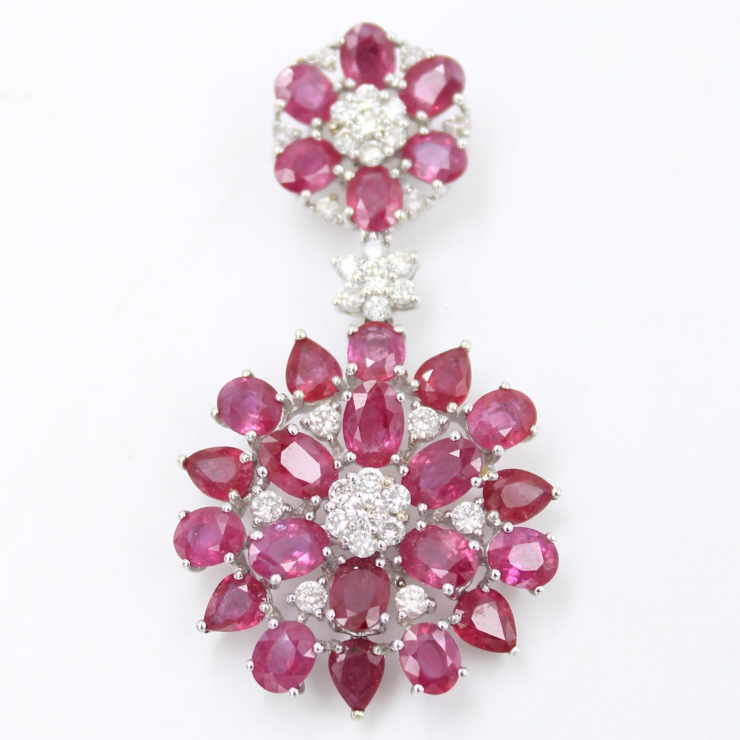 Statement 11.88 Ct Natural Ruby & Diamond Floral Pendant in 18K White Gold
