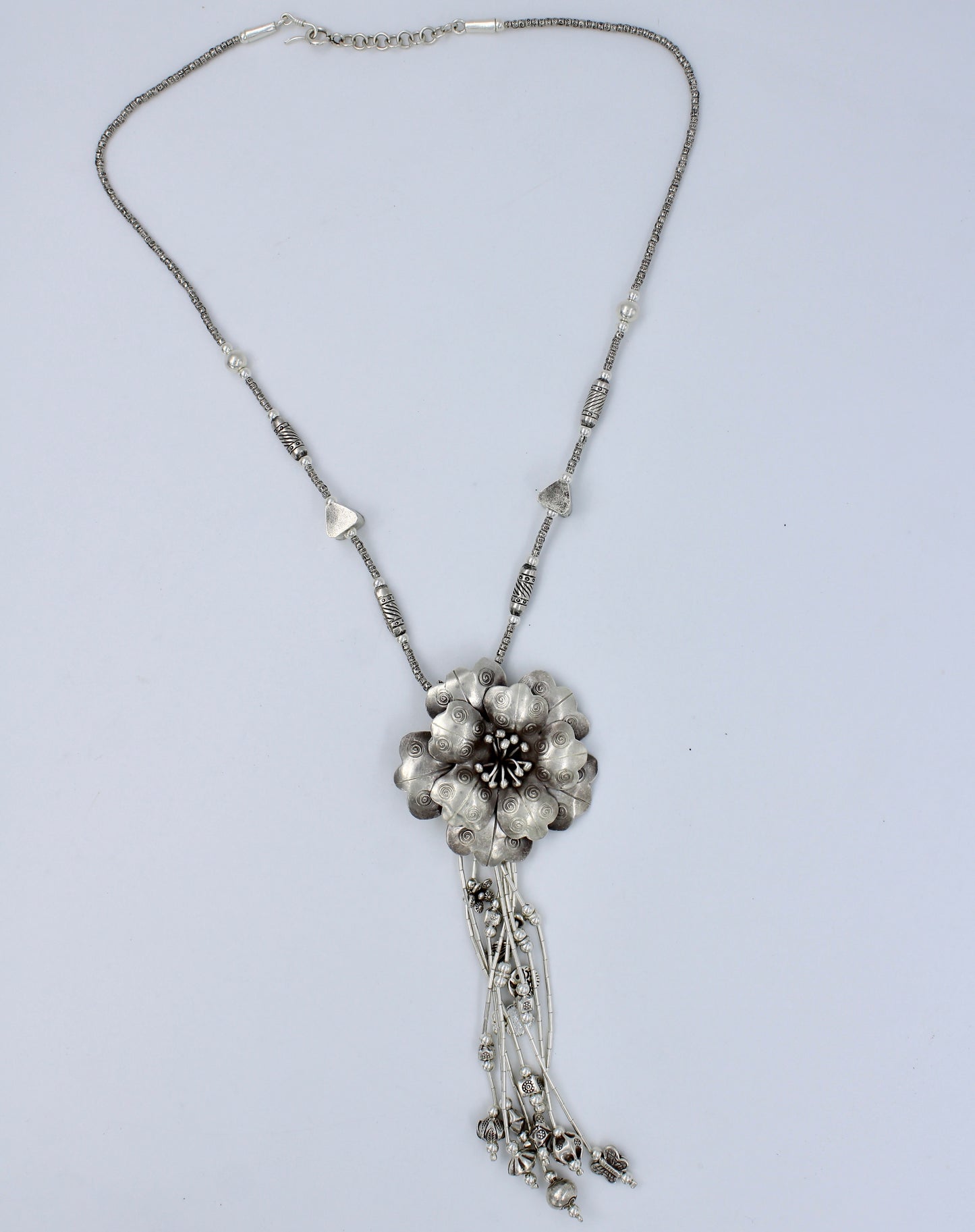 Handmade Boho Blossoming Flower Charm Necklace in Sterling Silver