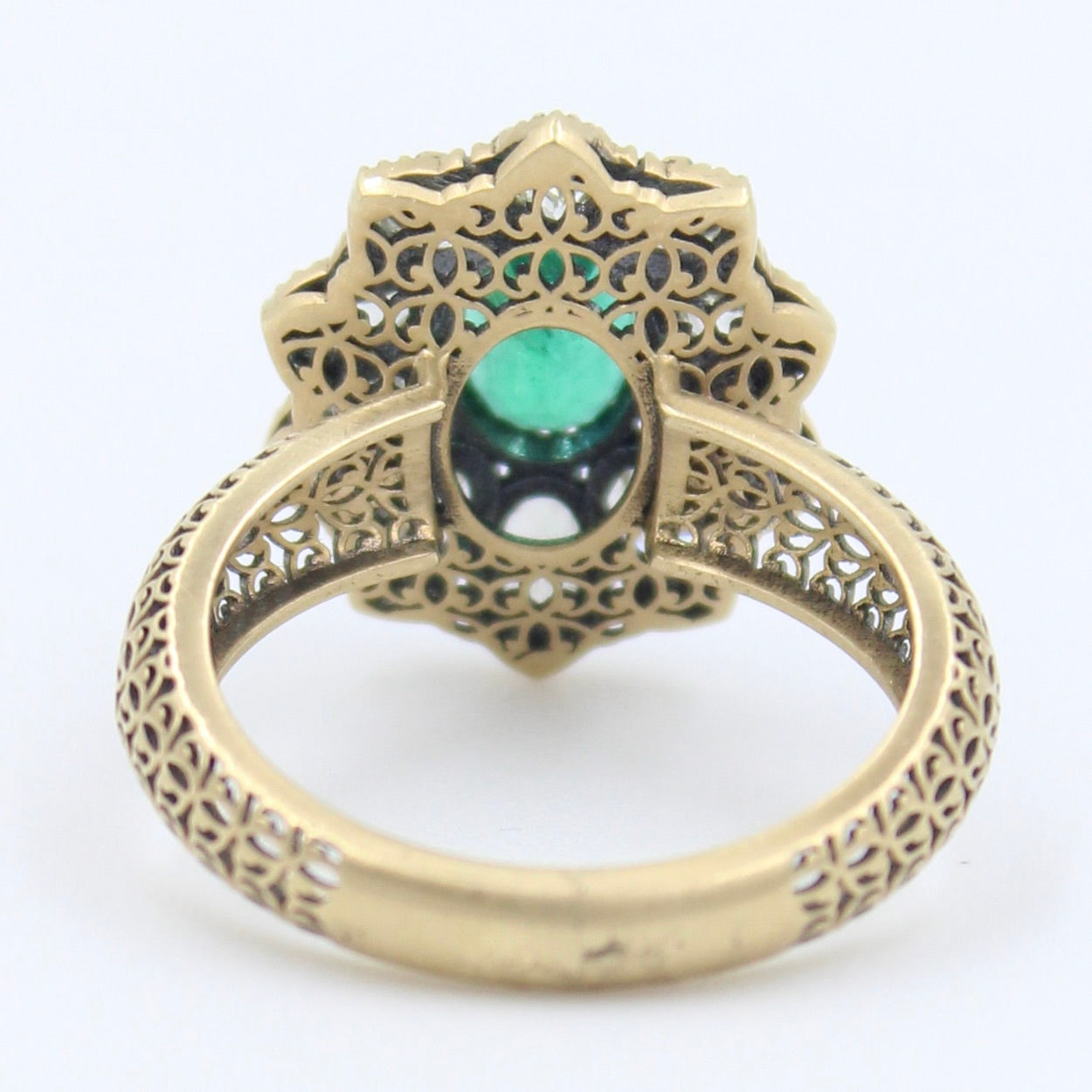 Natural 1.97 Ct Emerald & Old Mine Diamond Filigree Cocktail Ring in 18K Gold