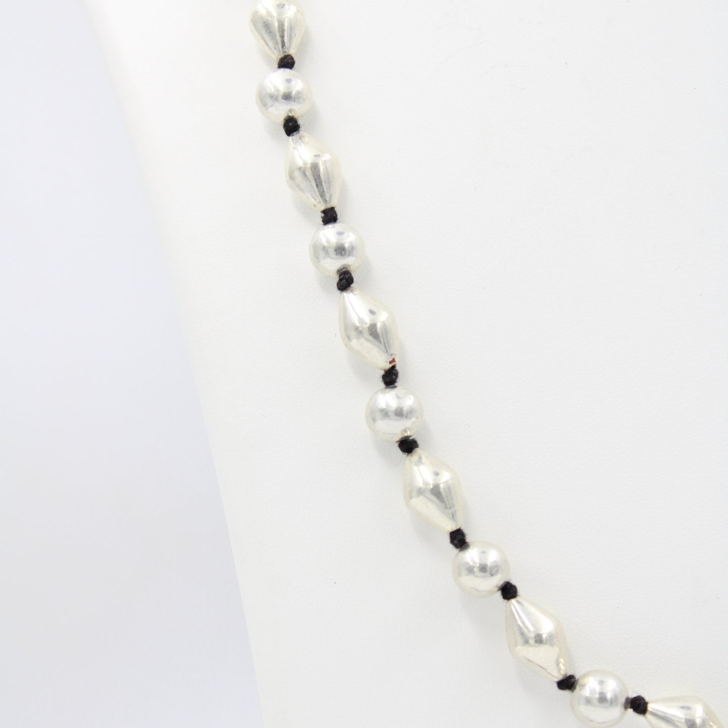 Vintage Long Silver Balls Beaded Necklace with Adjustable Thread