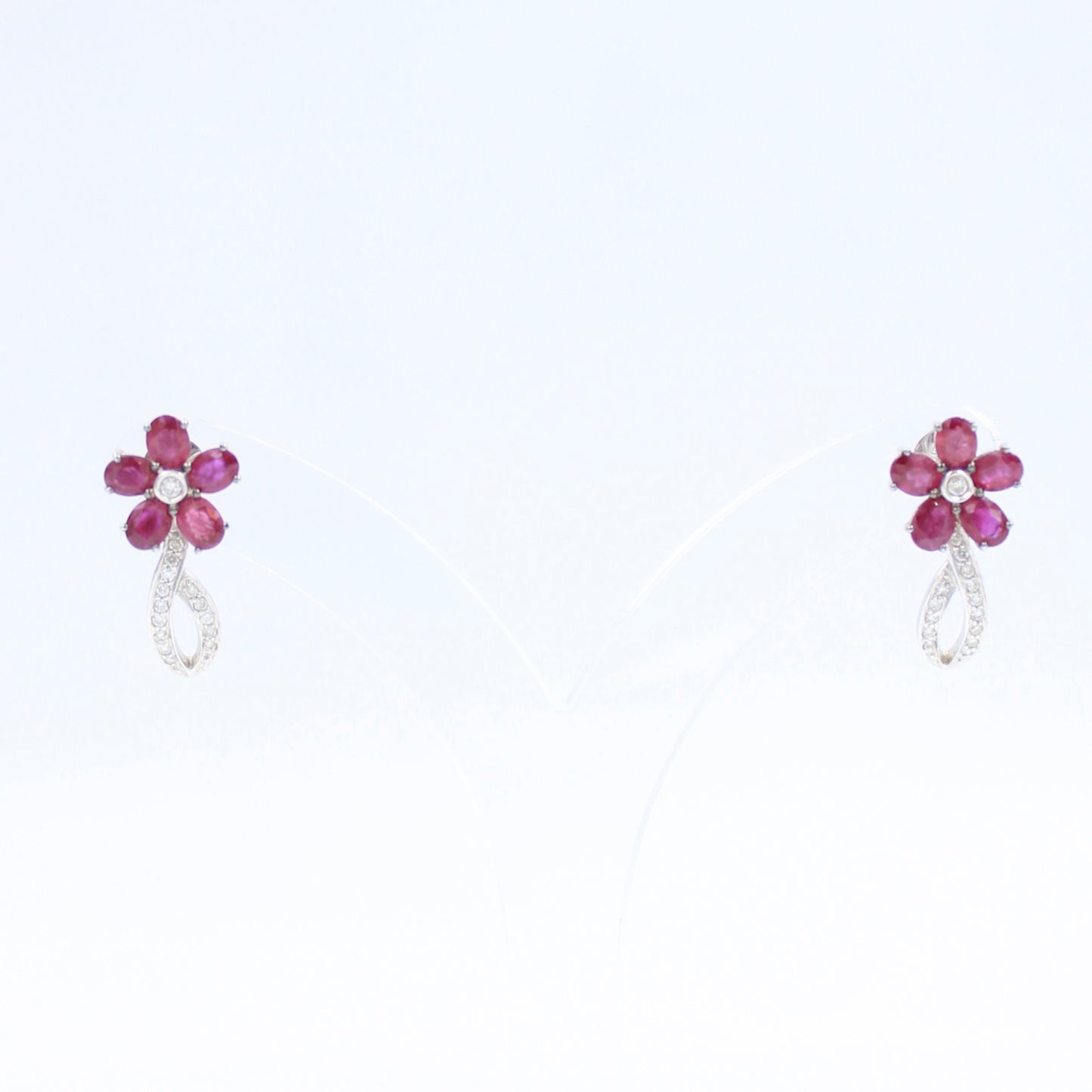 Elegant 3.47 TCW Natural Ruby and Diamond Floral Drop Earring in 18K Gold