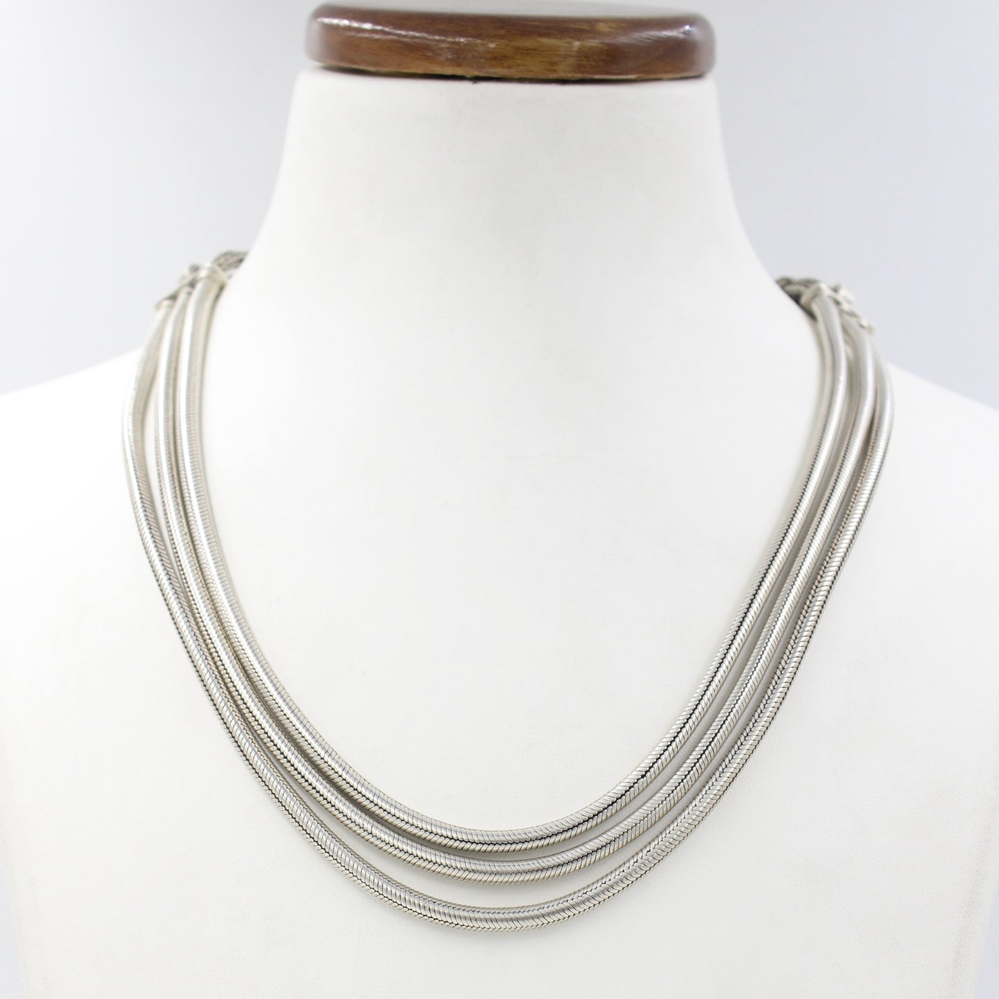 Vintage Handcrafted Tribal 3 Strand Layered Chain Sterling Silver Necklace
