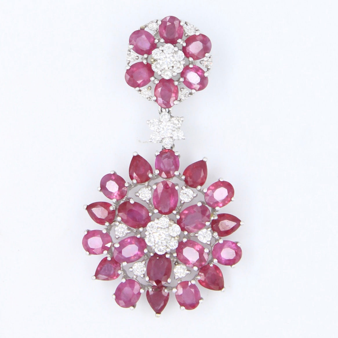 Statement 11.88 Ct Natural Ruby & Diamond Floral Pendant in 18K White Gold