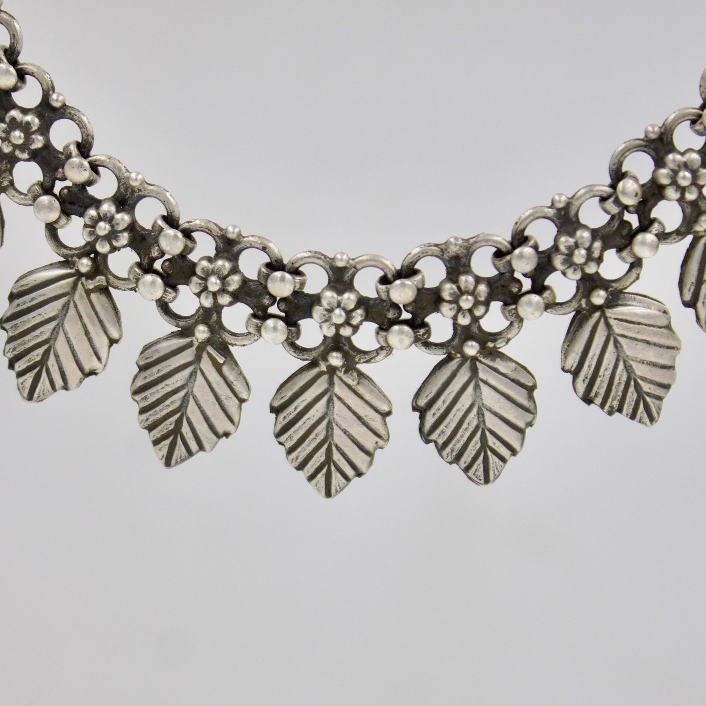 Handmade Rajasthani Tribal Statement Leaf Choker Necklace in Sterling Silver