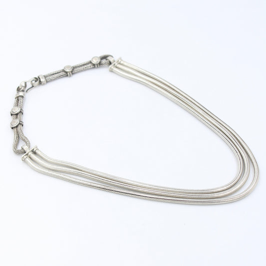 Vintage Handcrafted Tribal 3 Strand Layered Chain Sterling Silver Necklace