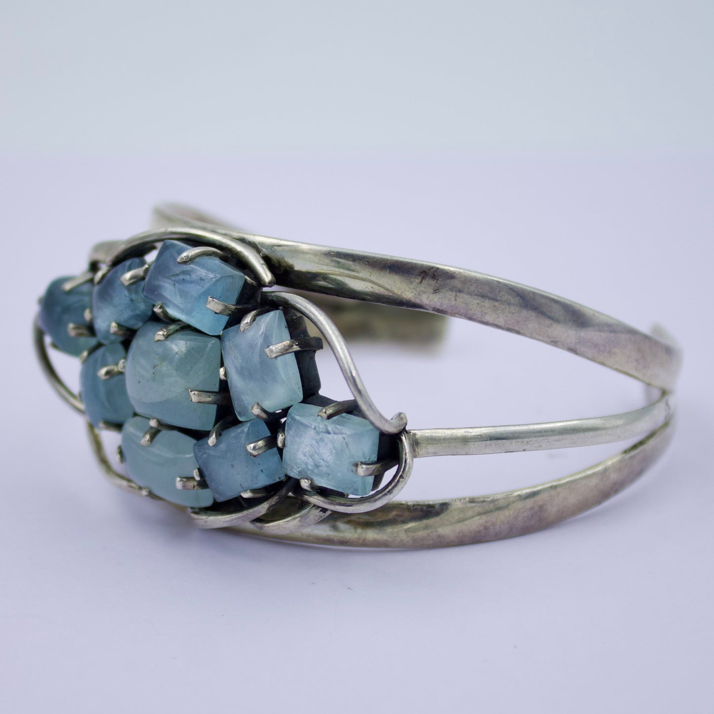 Vintage Aquamarine Statement Cuff Bracelet in Sterling Silver