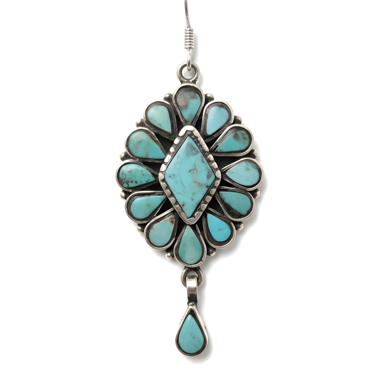 Vintage Tibetan Natural Turquoise Drop Earrings in Sterling Silver