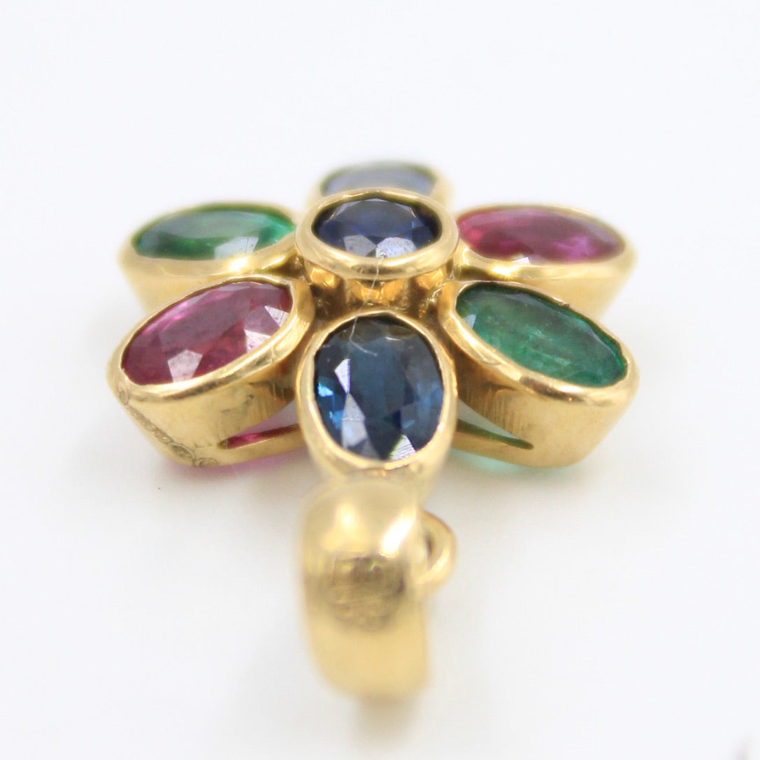 Elegant 5.5 TCW Multi Gem Floral Rainbow Pendant in 18K Yellow Gold